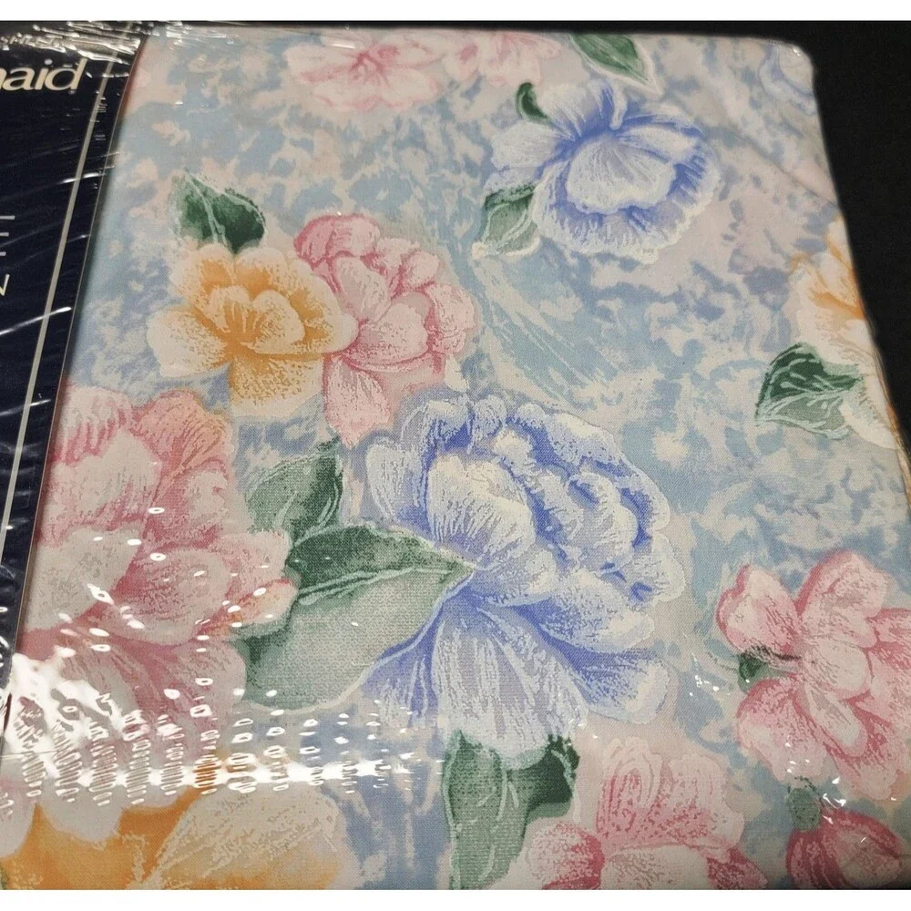 VINTAGE SPRINGMAID NOS QUEEN FLAT SHEET Powder Rose Blue NO IRON 180 PERCALE USA